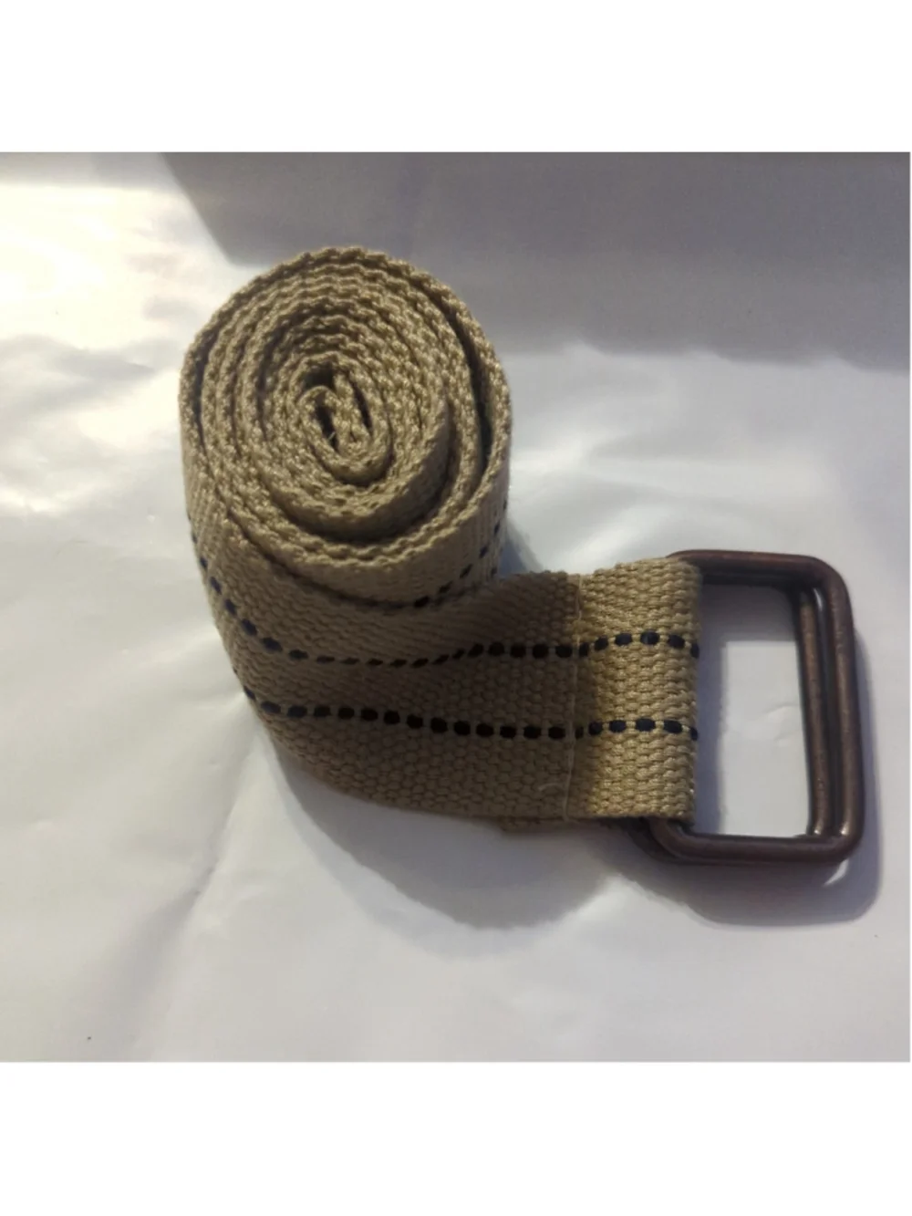 Beige and Navy Blue Canvas Web D-Ring Belt
